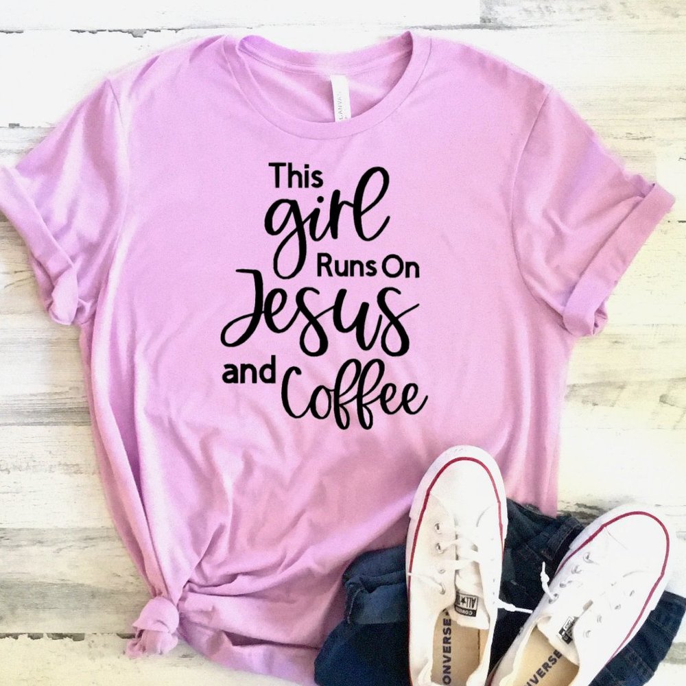 This Girl Runs on Coffee & Jesus SHORT Sleeve Tee